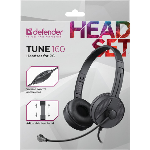Гарнітура Defender Tune 160 2x3,5мм, 1,8м, чорна