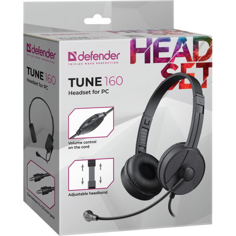 Гарнітура Defender Tune 160 2x3,5мм, 1,8м, чорна