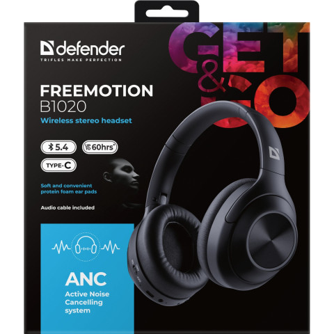 Гарнітура Defender FreeMotion B1020, Bluetooth, ANC, чорна