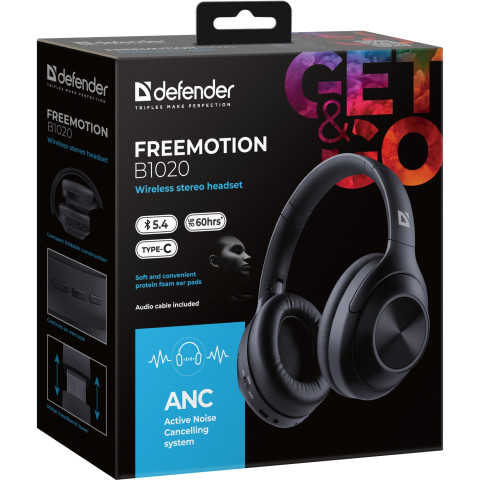 Гарнітура Defender FreeMotion B1020, Bluetooth, ANC, чорна