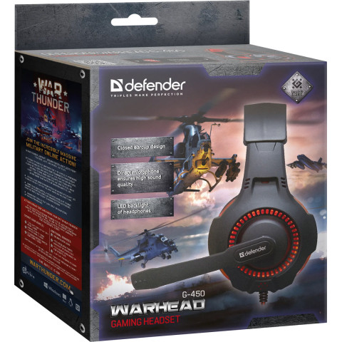 Ігрова гарнітура Defender Warhead G-450 USB, підсвітка, чорно-червона