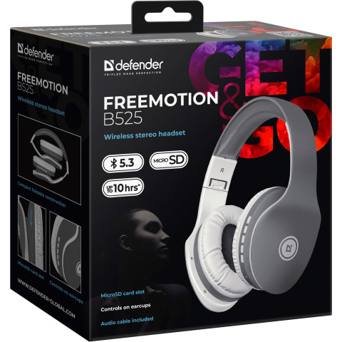 Гарнітура Defender FreeMotion B525 Bluetooth+3,5мм, White-Gray