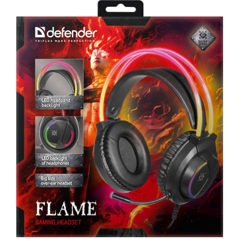 Ігрова гарнітура Defender Flame RGB, кабель 2 м, чорна