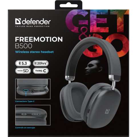 Гарнітура Defender FreeMotion B500 Bluetooth, Сіра
