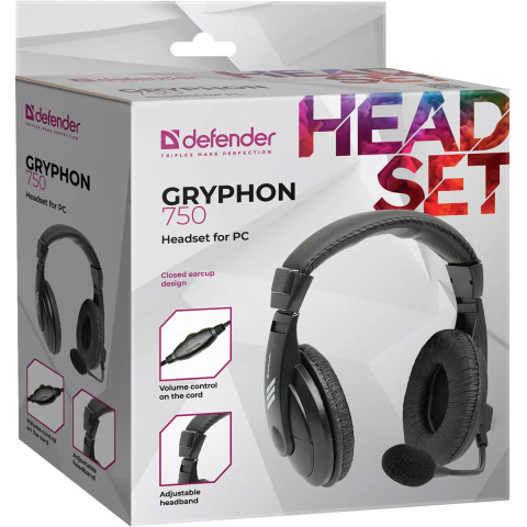 Гарнітура Defender Gryphon HN-750, 2х3,5мм, Black