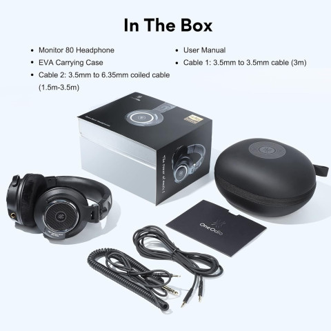 Гарнітура OneOdio Monitor 80, 3,5мм/6,35мм, з кейсом, Black