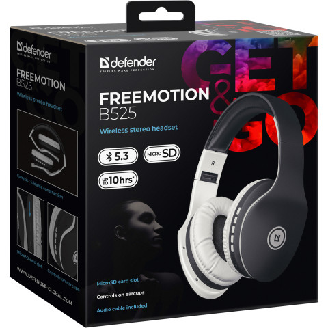 Гарнітура Defender FreeMotion B525 Bluetooth+3,5мм, Black-White