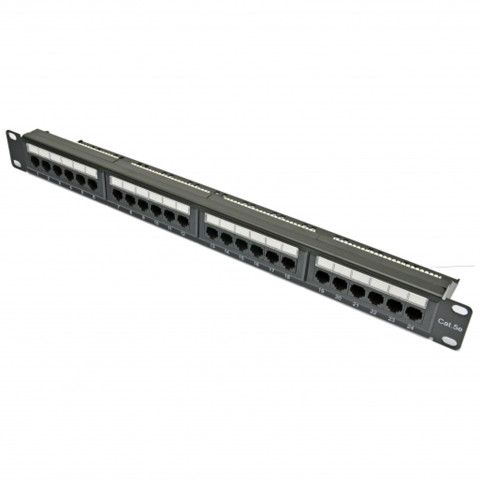 Патч-панель 19", 24xRJ45, UTP, Cat.5e, 1unit, China, з пол. для організації кабелів
