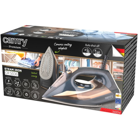 Праска Camry CR 5036 black-gold 3400Вт/ 360 мл/ кераміка/ ''Крапля-стоп''/автовимкнення/ чорна