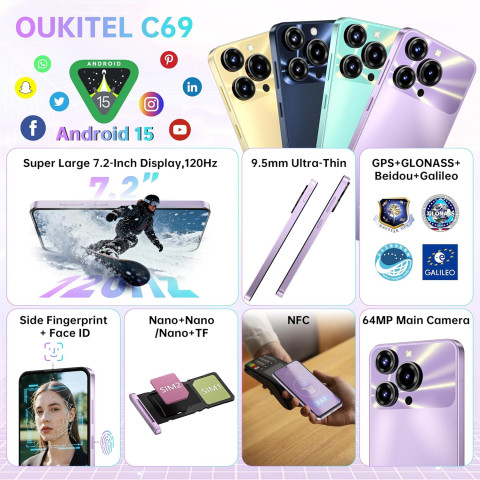 Смартфон Oukitel C69 7.2" HD+ /8GB/256GB/ T606 /6000mAh/ 64+8Мп/ NFC Black