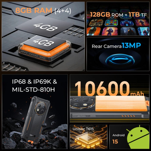 Смартфон Oukitel G1S 6.5"HD+ /4GB/128GB/ T606 /10600mAh /13+5Мп/ IP69K /NFC Black