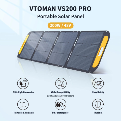 Сонячна панель Vtoman 200W 19V IP67 MC-4/Anderson/XT60/DC5521