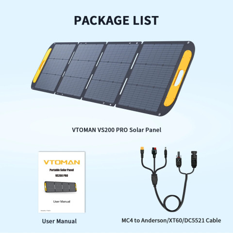 Сонячна панель Vtoman 200W 19V IP67 MC-4/Anderson/XT60/DC5521
