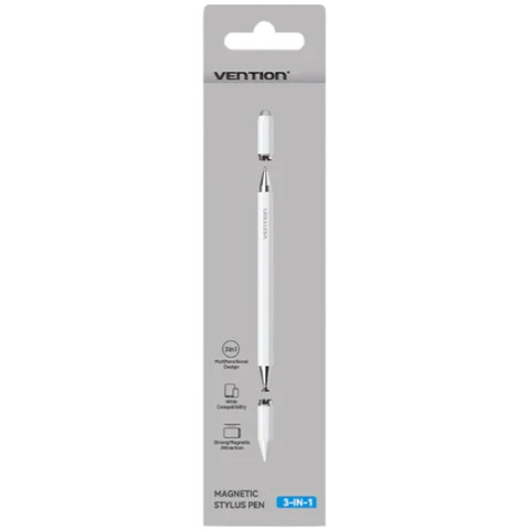 Стилус - ручка для ємнісних екранів 3-в-1 Magnetic Stylus Pen White Aluminum Alloy Type Vention