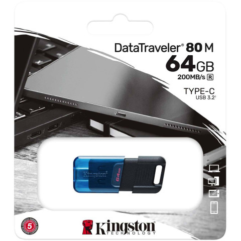 USB Flash Kingston 64GB USB 3.2 Type-C Data Traveler 80M Black/Blue, Retail