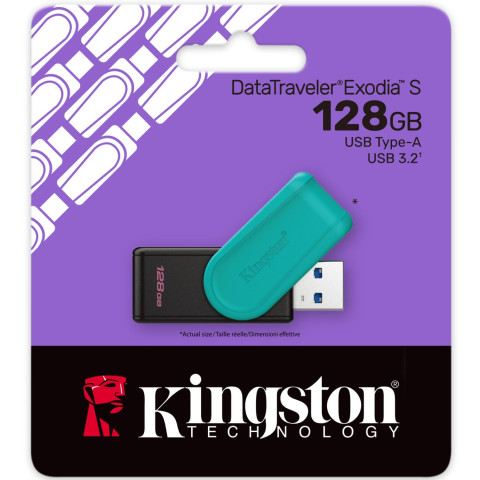 USB Flash Kingston DataTraveler Exodia S 128GB USB3.2 Gen 1 Black/Turquoise, Retail