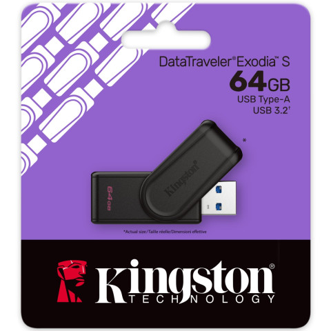 USB Flash Kingston 64GB USB 3.2 Gen1 DataTraveler Exodia S Black, Retail