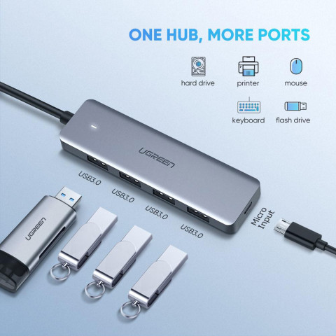 Хаб USB 3.1 Type-C -> 4xUSB 3.0 Grey CM219 Ugreen