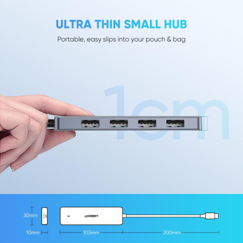 Хаб USB 3.1 Type-C -> 4xUSB 3.0 Grey CM219 Ugreen