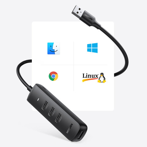 Хаб USB 3.2 Type A -> 4xUSB 3.2 Активний, 1м Чорний CM416 UGREEN