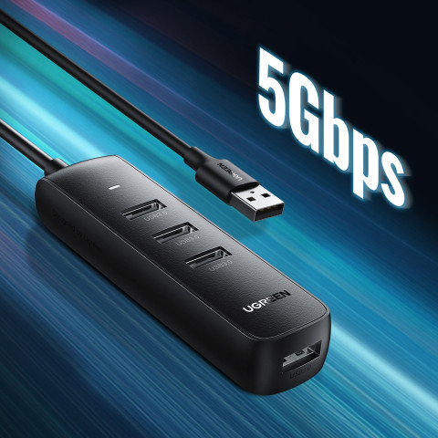 Хаб USB 3.2 Type A -> 4xUSB 3.2 Активний, 1м Чорний CM416 UGREEN
