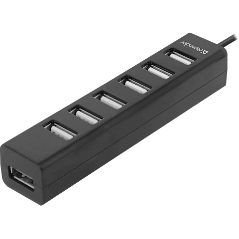 Хаб USB 2.0 -> 7xUSB 2.0 passive, Black Defender