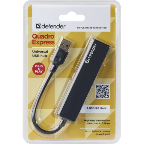 Хаб USB 3.0 -> 4xUSB 3.0 Black Defender