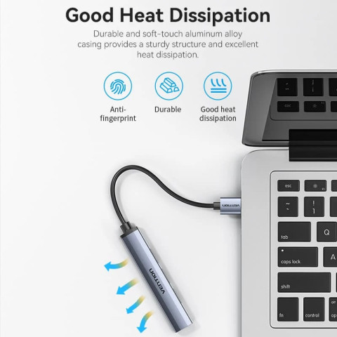 Хаб USB 3.0 -> 1xUSB 3.0/3xUSB 2.0, 0.15м, 5 Гбіт/с, Grey Vention