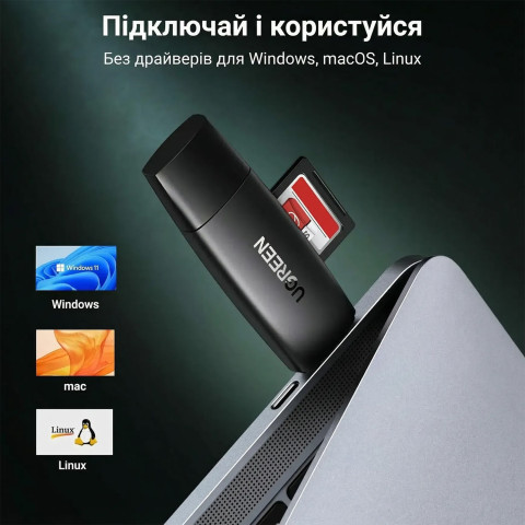 Card Reader USB-С 3.1 + USB-A 2-слота TF/SD CM304 Ugreen