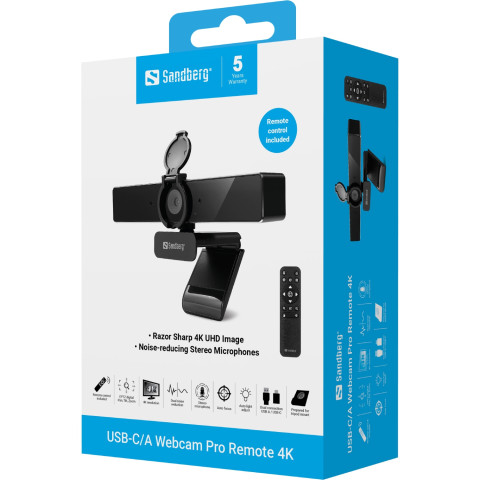 Веб-камера Sandberg 4K Webcam USB-A/USB-C connection, ENC, Remote control