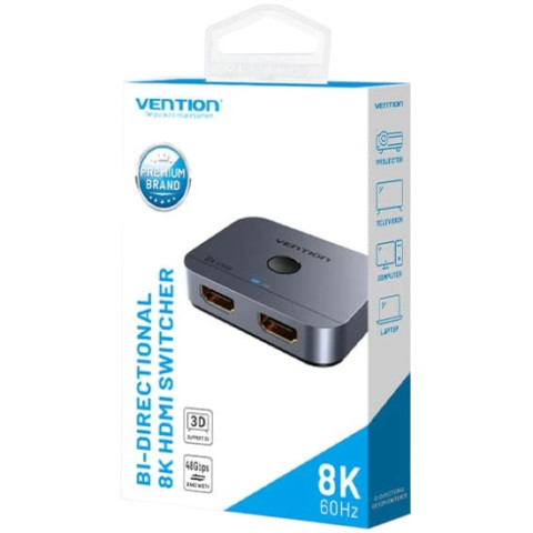 Сплітер HDMI 2.1 UHD 8K 60Hz 3D, HDCP HDR Dolby 7.1 перемикач двонаправлений 2 in 1 out Vention