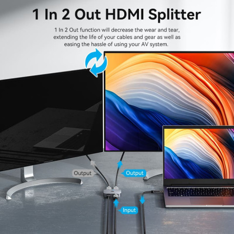 Сплітер HDMI 2.1 UHD 8K 60Hz 3D, HDCP HDR Dolby 7.1 перемикач двонаправлений 2 in 1 out Vention