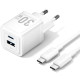 Зарядний пристрій 2xUSB 30W (USB-A/USB-C) + USB-C cable М-М White Vention