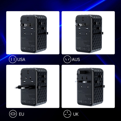 Зарядний пристрій 4xUSB 100W PD (2хUSB-C+2хUSB-A) TRAVEL Universal сharger diamond чорний Choe
