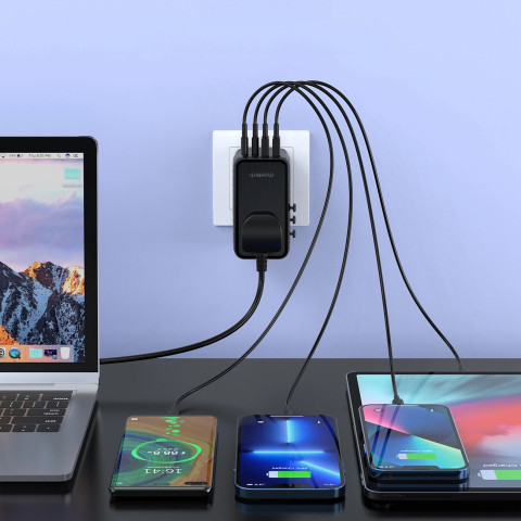 Зарядний пристрій 4xUSB 100W PD (2хUSB-C+2хUSB-A) TRAVEL Universal сharger diamond чорний Choe