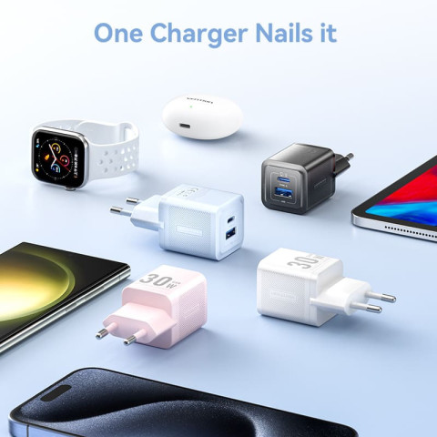 Зарядний пристрій 2xUSB 30W (USB-A/USB-C) + USB-C cable М-М Black Vention