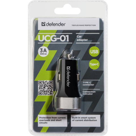 Автозарядка 2xUSB 27W (USB-C + USB-A) UCG-01 5V/5.4A Defender