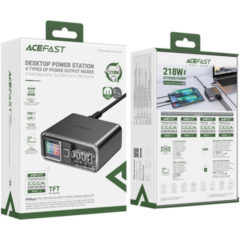 Зарядний пристрій 4xUSB 218W (3xUSB-C+USB-A) Gan Z4 Fast Charger Acefast