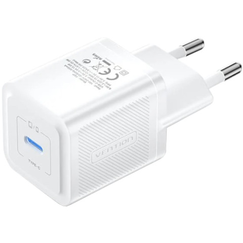 Зарядний пристрій 1xUSB-C 20W GaN + USB-C cable М-М White Vention
