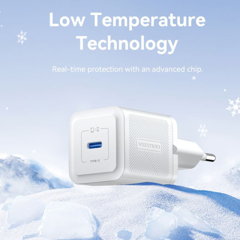 Зарядний пристрій 1xUSB-C 20W GaN + USB-C cable М-М White Vention