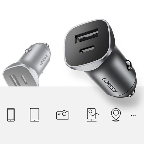 Автозарядка 2xUSB 30W (USB-C + USB-A) CD130 Ugreen