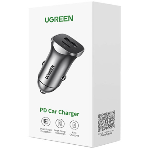 Автозарядка 2xUSB 30W (USB-C + USB-A) CD130 Ugreen