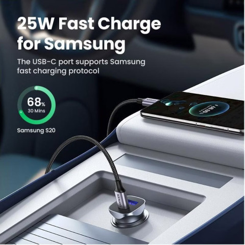 Автозарядка 2xUSB 30W (USB-C + USB-A) CD130 Ugreen