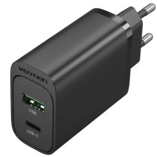 Зарядний пристрій 2xUSB 38W PD,QC3.0 (USB-C+USB-A) чорний Vention