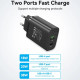 Зарядний пристрій 2xUSB 38W PD,QC3.0 (USB-C+USB-A) чорний Vention