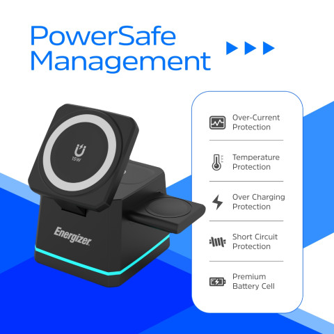 Зарядний пристрій 15W 3-in-1 Magnetic Wireless Fast Charger black Energizer