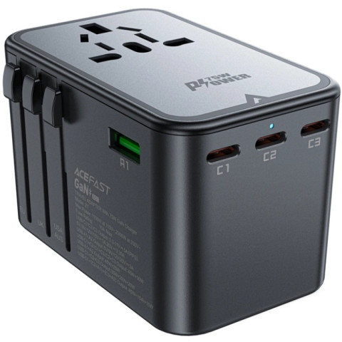 Зарядний пристрій 5xUSB 75W (3xUSB-C+2xUSB-A) Gan Z1 Travel Fast Charger Acefast
