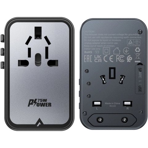 Зарядний пристрій 5xUSB 75W (3xUSB-C+2xUSB-A) Gan Z1 Travel Fast Charger Acefast