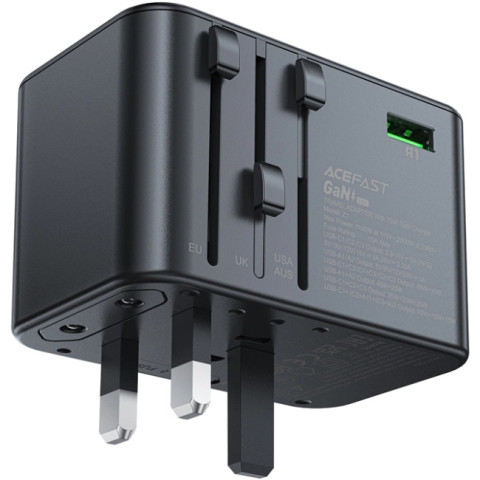 Зарядний пристрій 5xUSB 75W (3xUSB-C+2xUSB-A) Gan Z1 Travel Fast Charger Acefast