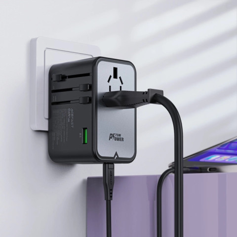Зарядний пристрій 5xUSB 75W (3xUSB-C+2xUSB-A) Gan Z1 Travel Fast Charger Acefast